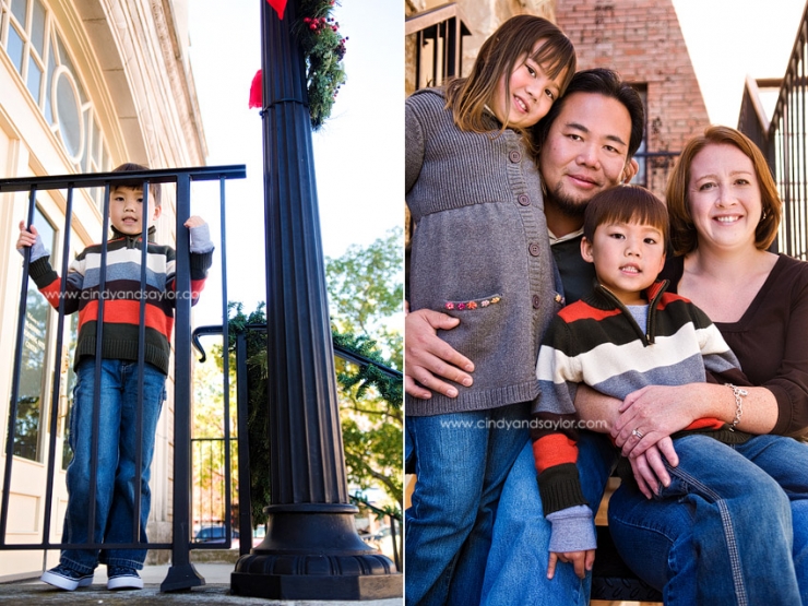 modern family photos in historic downtown McKinney by Plano Photographers Cindy and Saylor