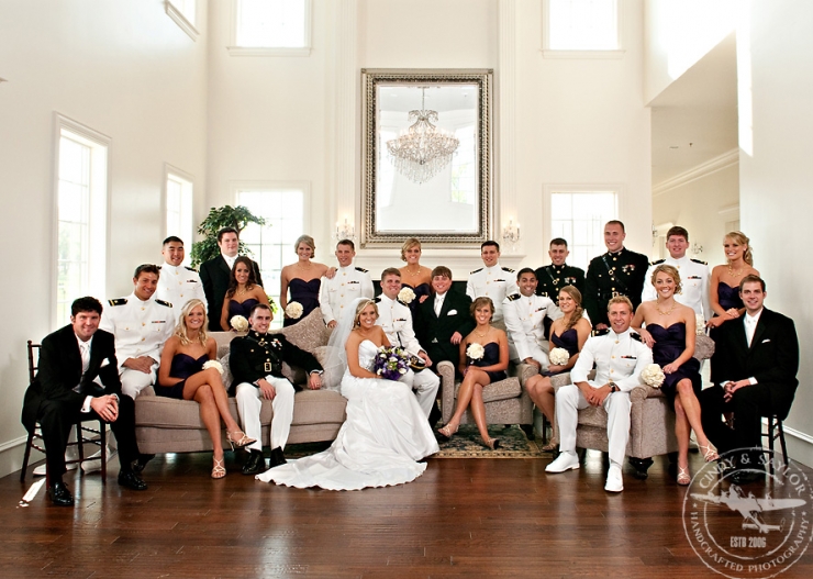 large bridal party at southern mansion