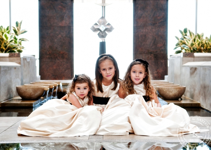 little girls in formal wear at sky lobby in texas