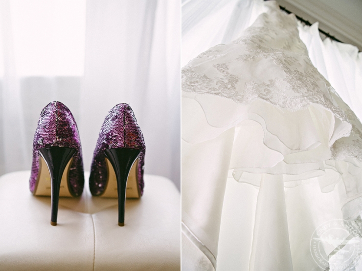 milestone wedding in denton with purple glittery shoes