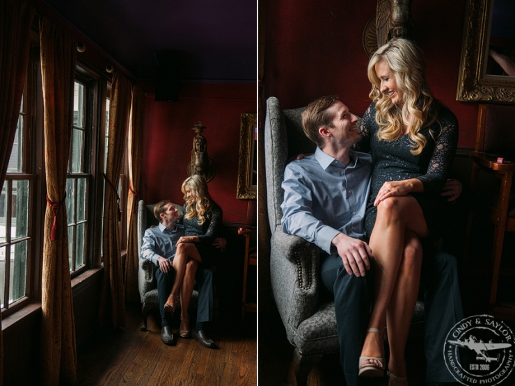 classic engagement session at quarter bar in updown dallas