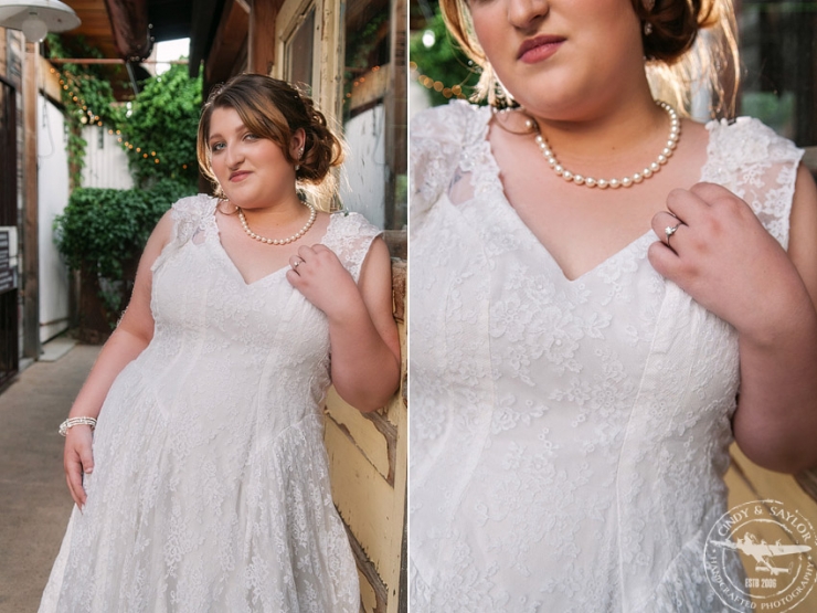 vintage chantilly lace wedding dress worn by bride, mother and grandmother