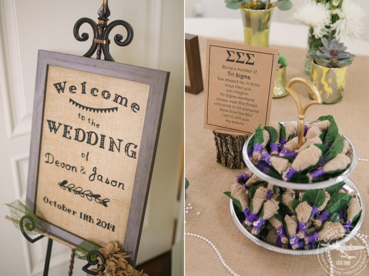 burlap sign welcome to wedding sign in the foyer of the milestone