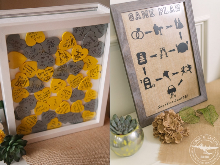 wooden heart guest signature box and game plan wedding sign in the foyer of the milestone in krum texas